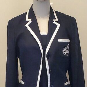 Ralph Lauren linen set navy w/white insignia & grosgrain ribbon detail, Sz 6